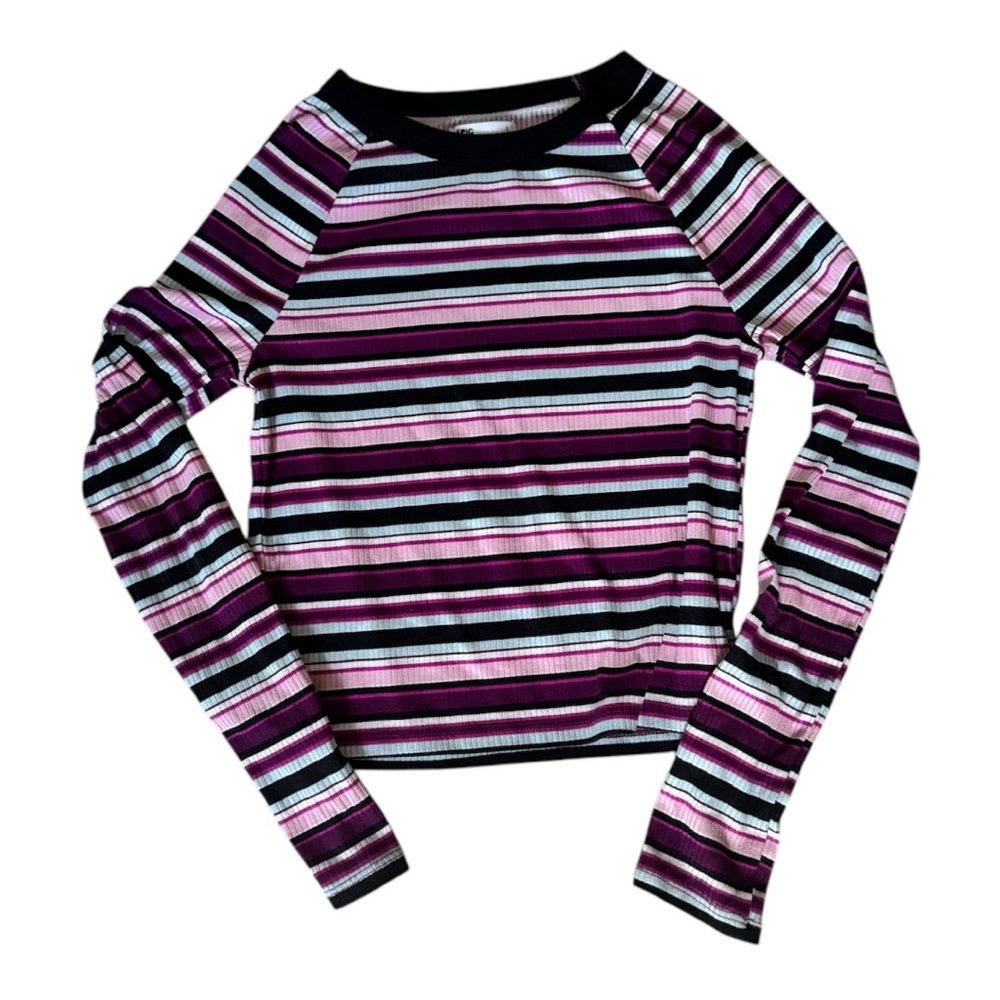 Girls Large Pink and purple striped long sleeve shirt
